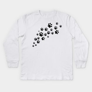 Black dog paw print Kids Long Sleeve T-Shirt